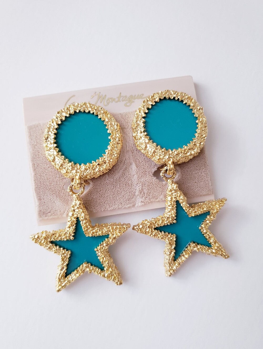 Vintage Guy Montague Gold Tone Star Clip On Statement Earrings